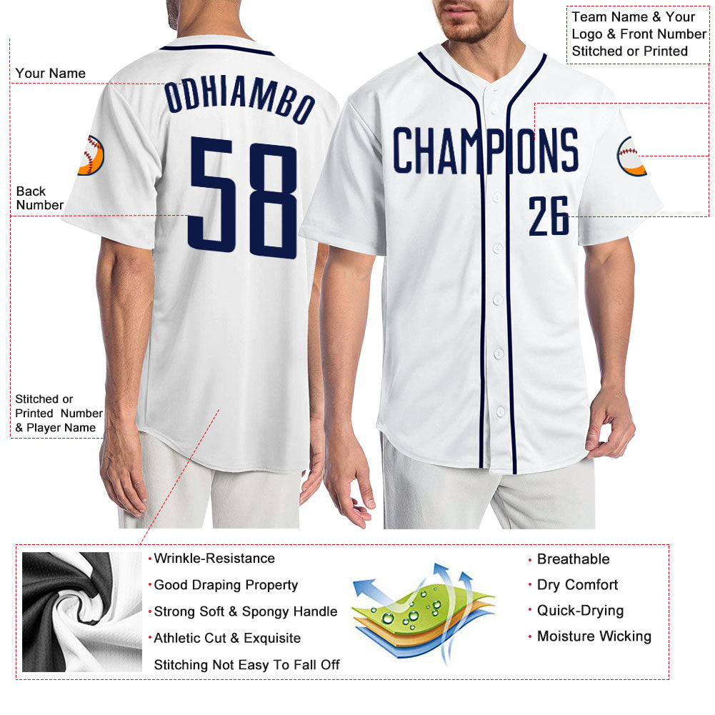 Custom White Navy Authentic Baseball Jersey