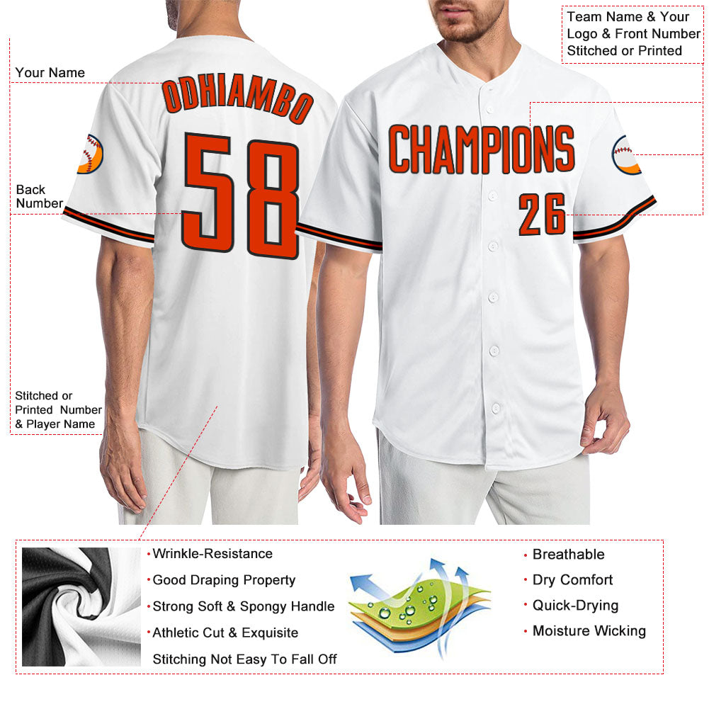 Custom White Orange-Black Authentic Baseball Jersey