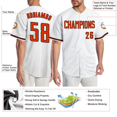 Custom White Orange-Black Authentic Baseball Jersey