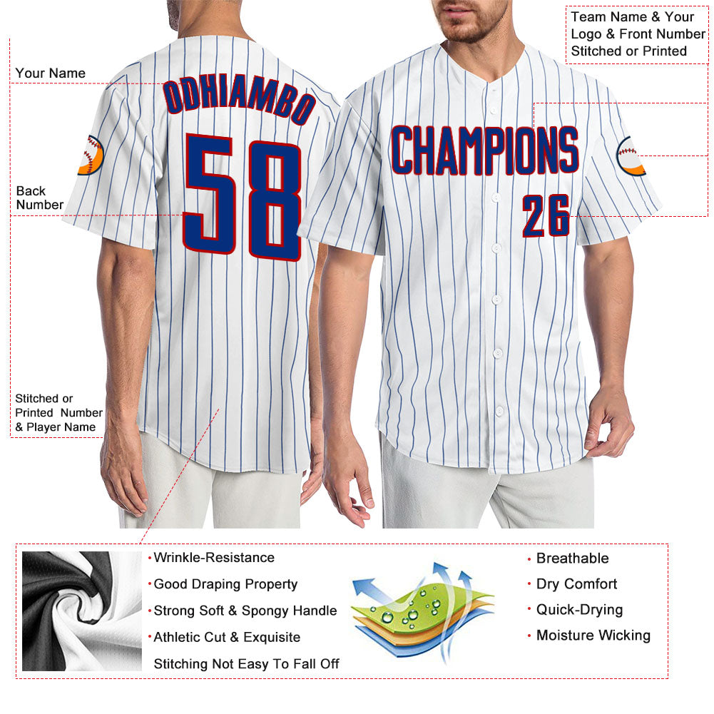 Custom White Royal Pinstripe Royal-Red Authentic Baseball Jersey