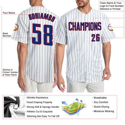Custom White Royal Pinstripe Royal-Red Authentic Baseball Jersey