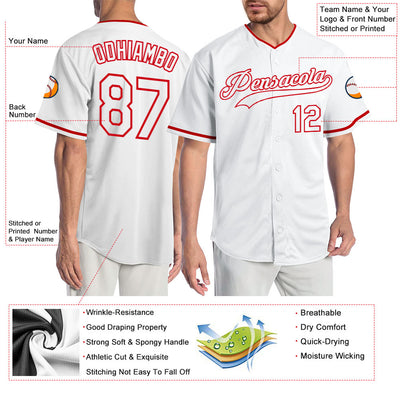 Custom White White-Red Authentic Baseball Jersey