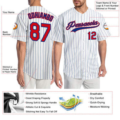Custom White Royal Pinstripe Red-Royal Authentic Baseball Jersey
