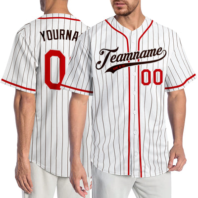 Custom White Brown Pinstripe Red-Brown Authentic Baseball Jersey