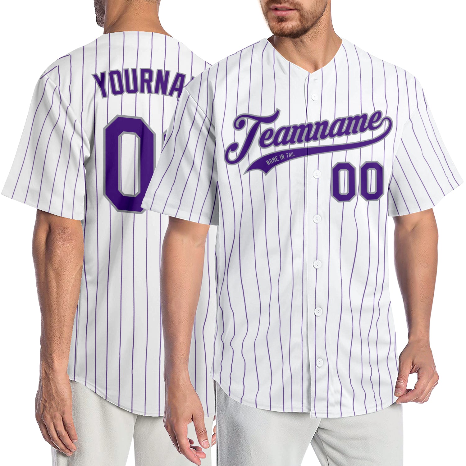 Custom Baseball Jersey White Purple Pinstripe Purple-Gray Authentic Men's Size:XL