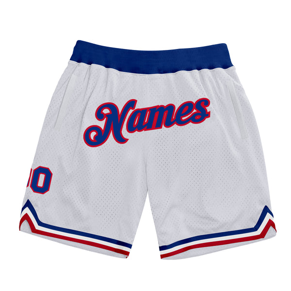 FANSIDEA Custom White Royal-Red Authentic Throwback Basketball Shorts Youth Size:XL