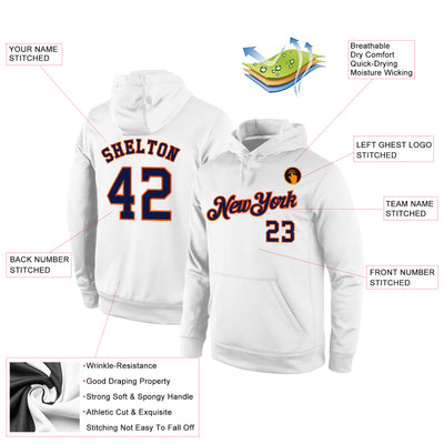 Custom Stitched White Navy-Orange Sports Pullover Sweatshirt Hoodie