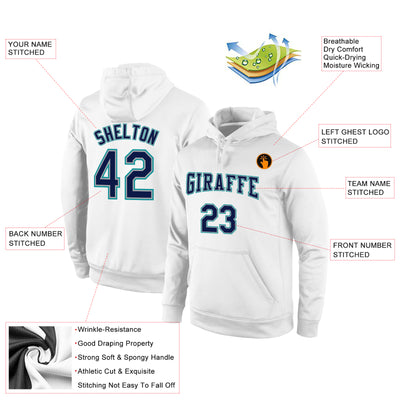 Custom Stitched White Navy-Aqua Sports Pullover Sweatshirt Hoodie