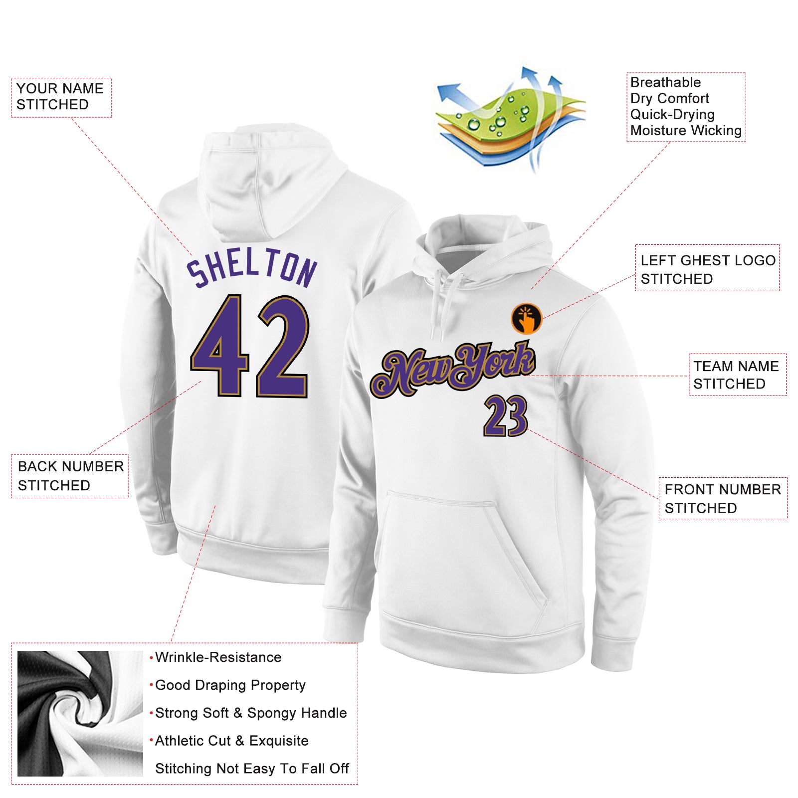 Custom Stitched White Purple-Old Gold Sports Pullover Sweatshirt Hoodie