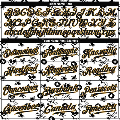 Custom White Black-Old Gold 3D Skull Fashion Authentic Baseball Jersey
