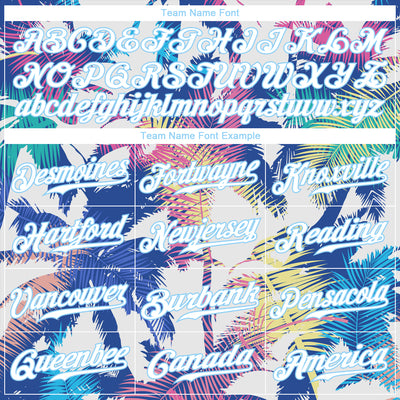 Custom White Light Blue 3D Pattern Design Hawaii Palm Trees Authentic Baseball Jersey