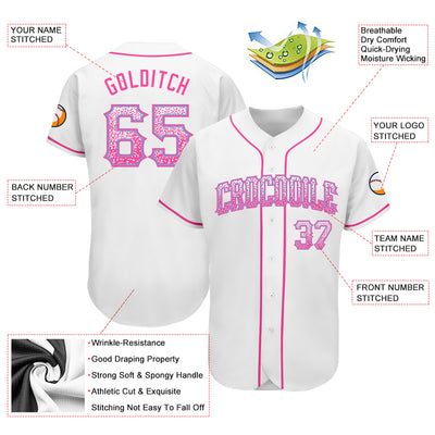 Custom White Pink-Light Blue Authentic Drift Fashion Baseball Jersey