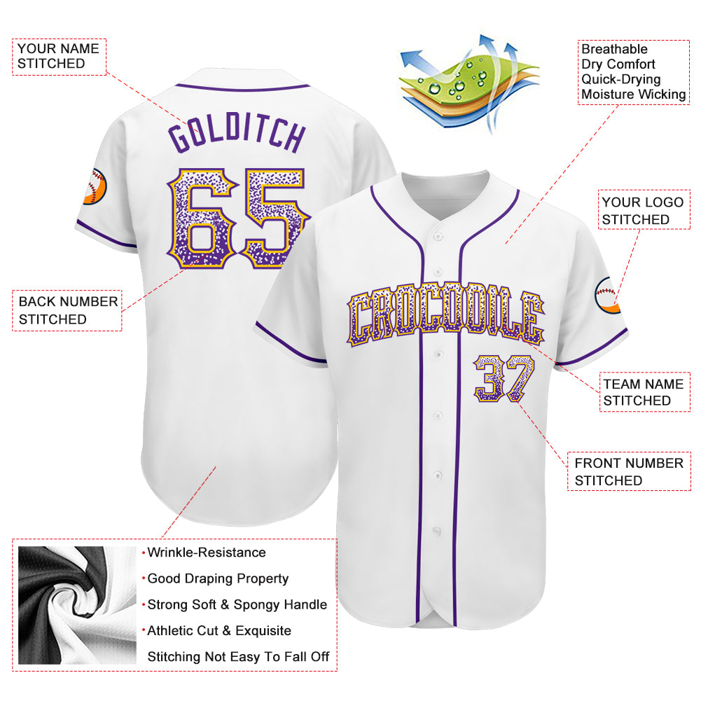 Custom White Purple-Gold Authentic Drift Fashion Baseball Jersey