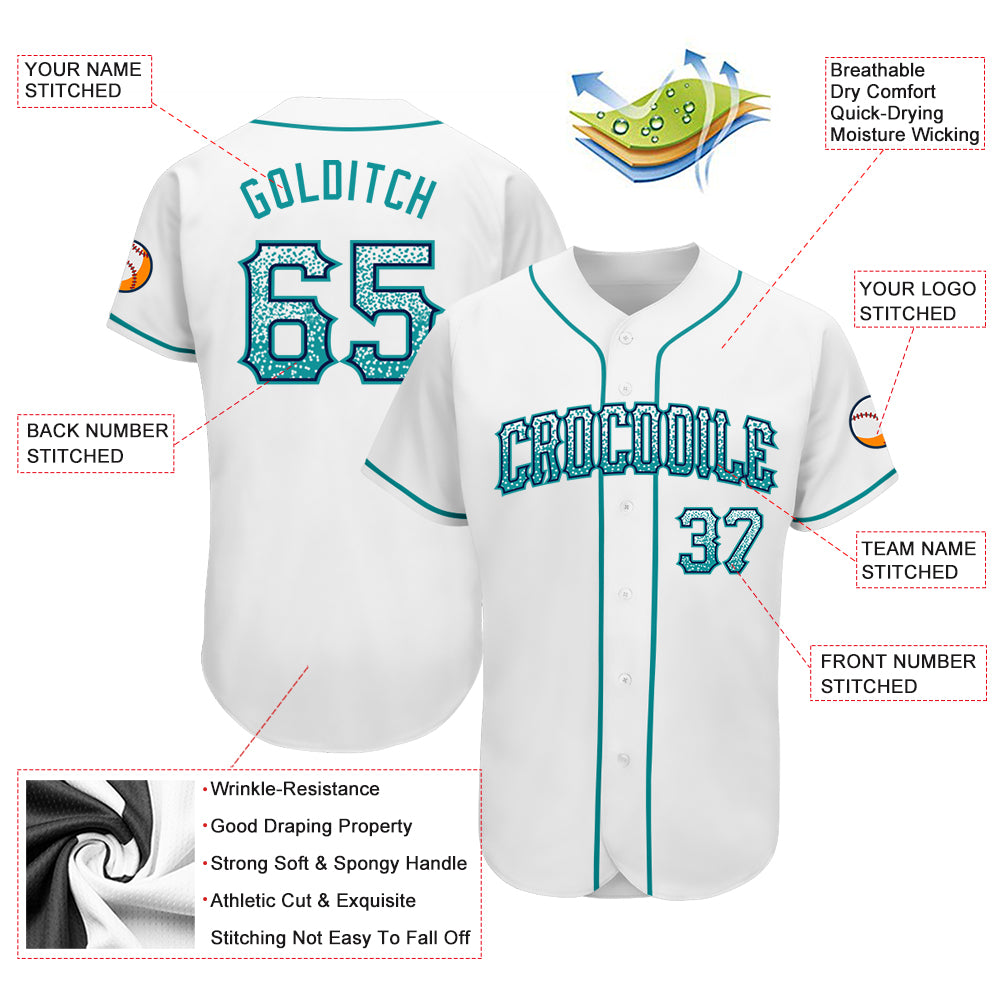 Custom White Teal-Navy Authentic Drift Fashion Baseball Jersey