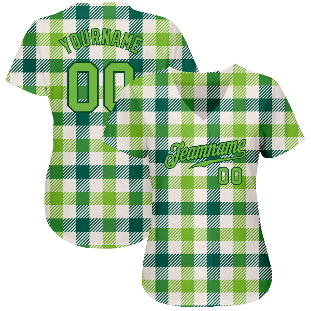 Custom White Neon Green-Green 3D Pattern Design Authentic St. Patrick's Day Baseball Jersey Preschool Size:M
