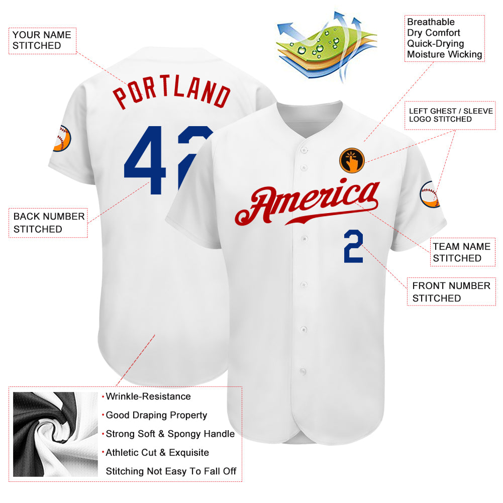 Custom White Royal-Red Authentic Baseball Jersey