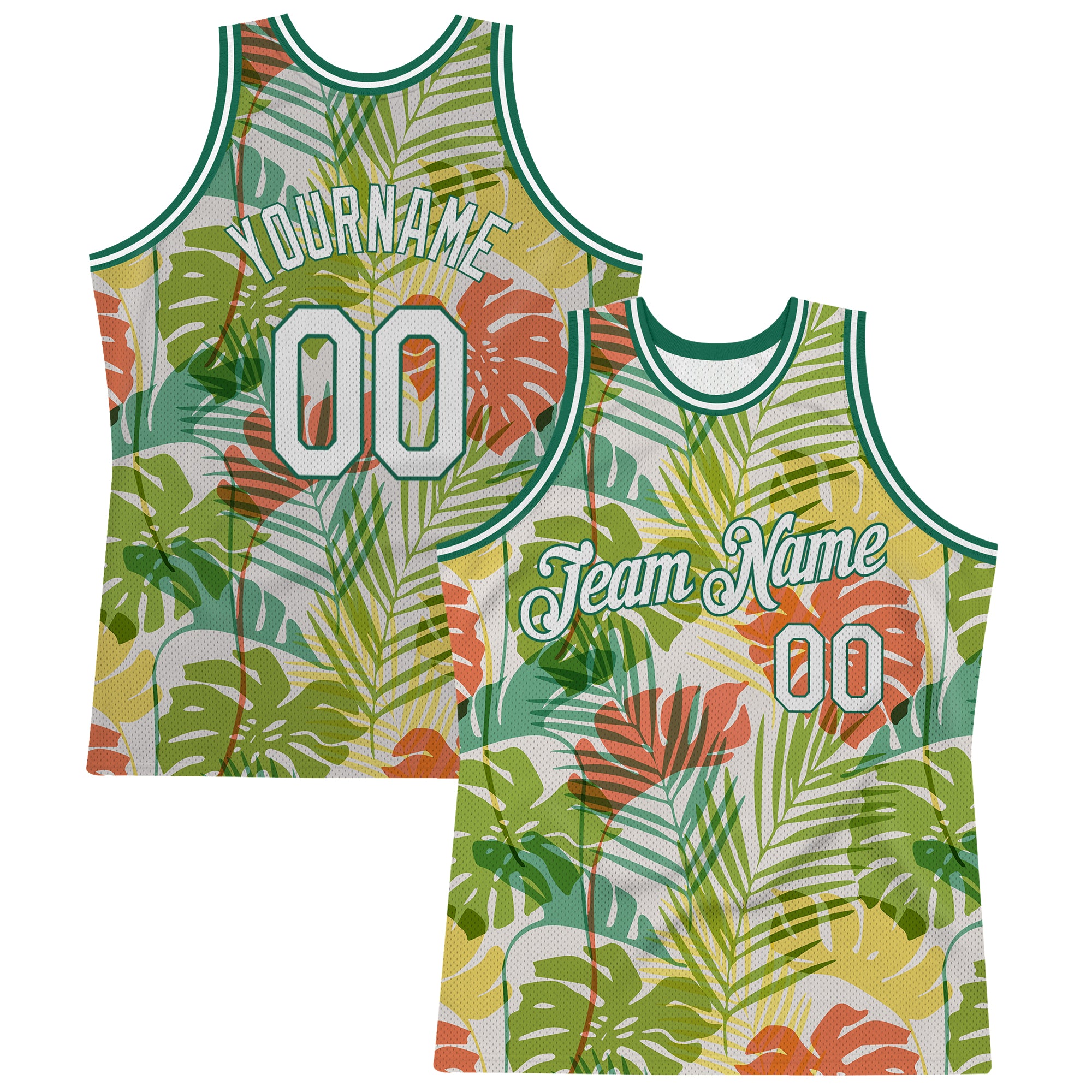 Custom White White-Kelly Green 3D Pattern Hawaii Palm Trees Authentic Basketball Jersey