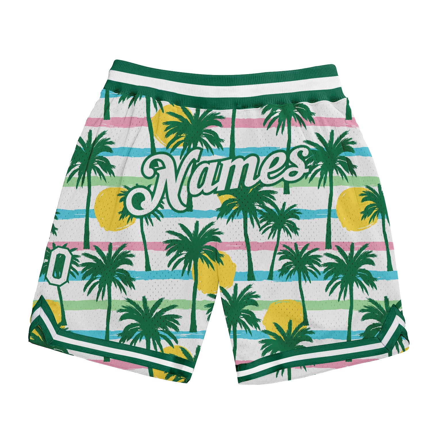 Custom White White-Kelly Green 3D Pattern Design Palm Trees Authentic Basketball Shorts